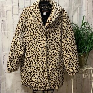 Tudor Court Faux Fur Leopard Print Snap Close Coat